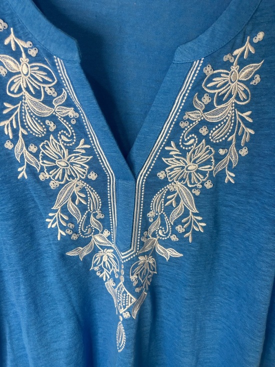CHICO’S Soft Linen Embroidered Tunic in Poolside Blue Size 2 Large - Picture 7 of 14